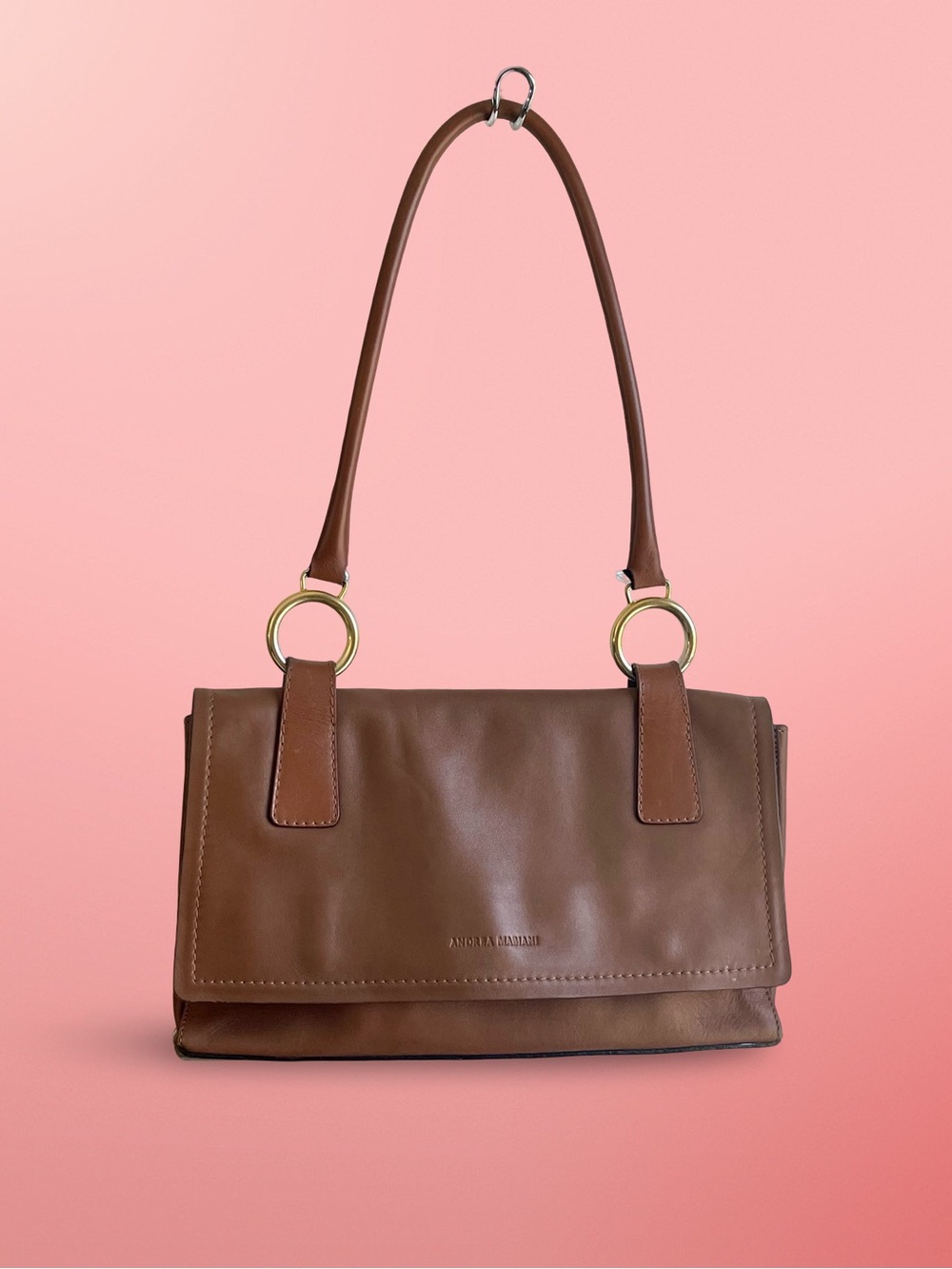 Andrea Mabiani Brown Leather Fold Over Single Handle Shoulder Bag